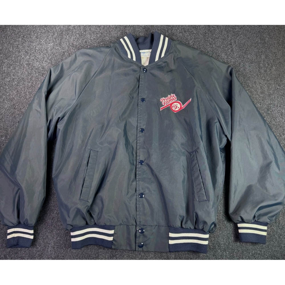 Vintage 80s Prairie Farms Milk Delivery Nylon Button Up Bomber Jacket Mens XL